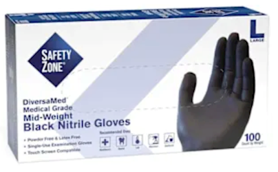 DISPOSABLE GLOVES, SAFETY ZONE, NITRILE, POWDER-FREE, BLACK, L, 100 GLOVES/CT LARGE